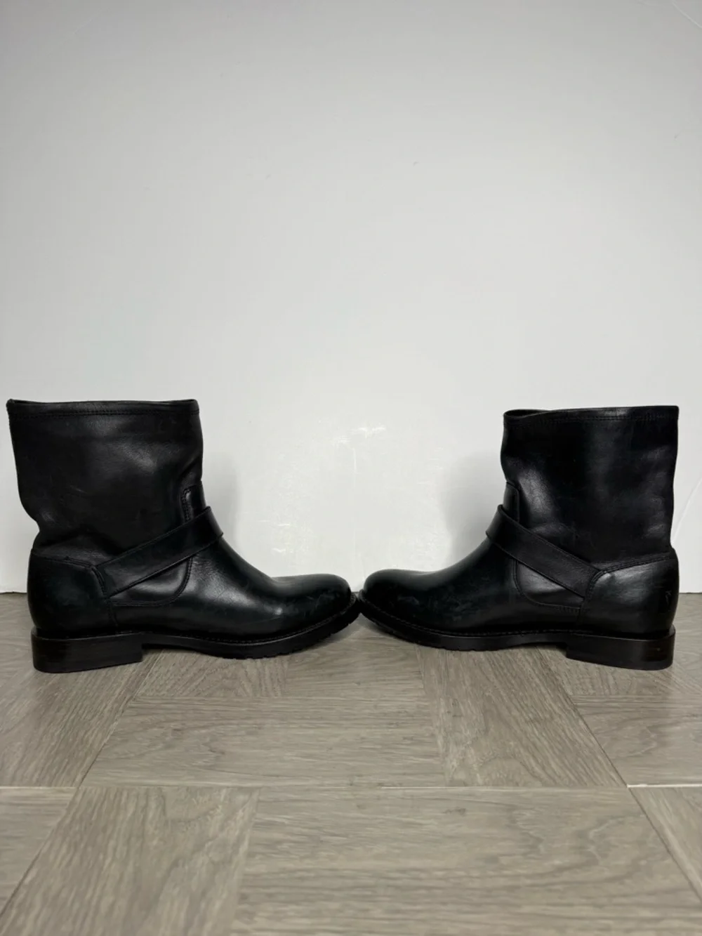 Frye Natalie Engineer Black Leather Buckle Boot 7B